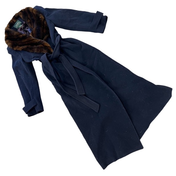 Lauren Ralph Lauren Jackets & Blazers - Ralph Lauren Navy Lambswool Trenchcoat with Faux Fur Collar
